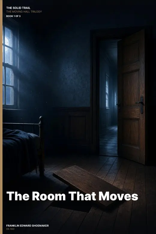 Cover of The Room That Moves: a dim boarding-hall room with a door standing ajar